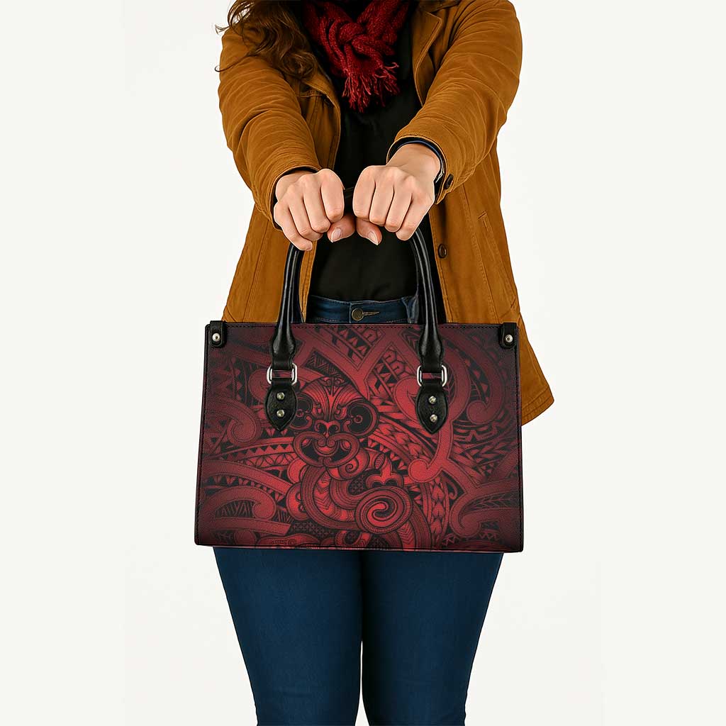 Aotearoa Maori Hei Tiki Leather Bag Whero Kowhaiwhai Puhoro Motif