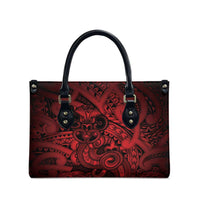 Aotearoa Maori Hei Tiki Leather Bag Whero Kowhaiwhai Puhoro Motif