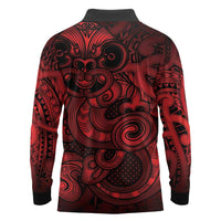 Aotearoa Maori Hei Tiki Long Sleeve Polo Shirt Whero Kowhaiwhai Puhoro Motif LT9 - Polynesian Pride