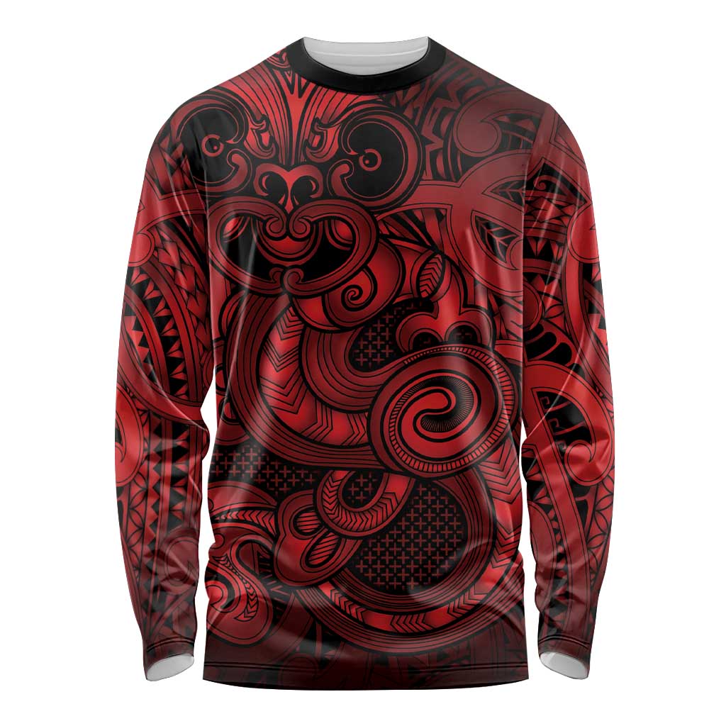 Aotearoa Maori Hei Tiki Long Sleeve Shirt Whero Kowhaiwhai Puhoro Motif