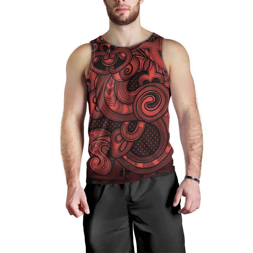 Aotearoa Maori Hei Tiki Men Tank Top Whero Kowhaiwhai Puhoro Motif
