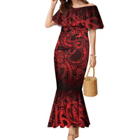 Aotearoa Maori Hei Tiki Mermaid Dress Whero Kowhaiwhai Puhoro Motif LT9 Women Red - Polynesian Pride