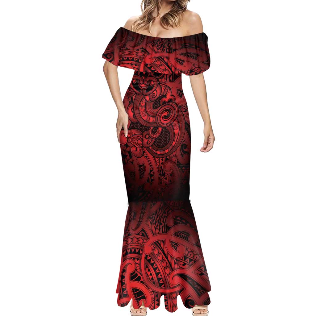 Aotearoa Maori Hei Tiki Mermaid Dress Whero Kowhaiwhai Puhoro Motif LT9 - Polynesian Pride