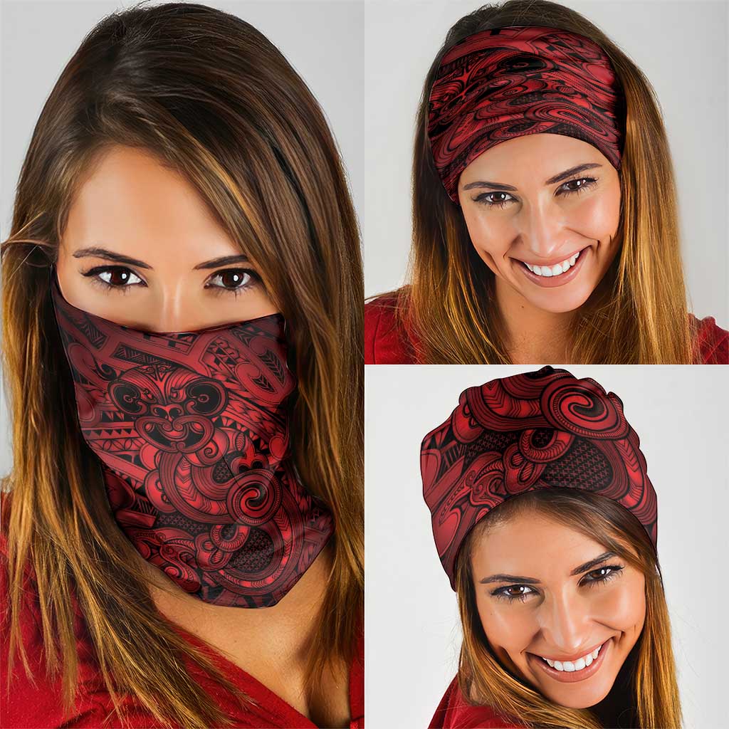 Aotearoa Maori Hei Tiki Neck Gaiter Whero Kowhaiwhai Puhoro Motif