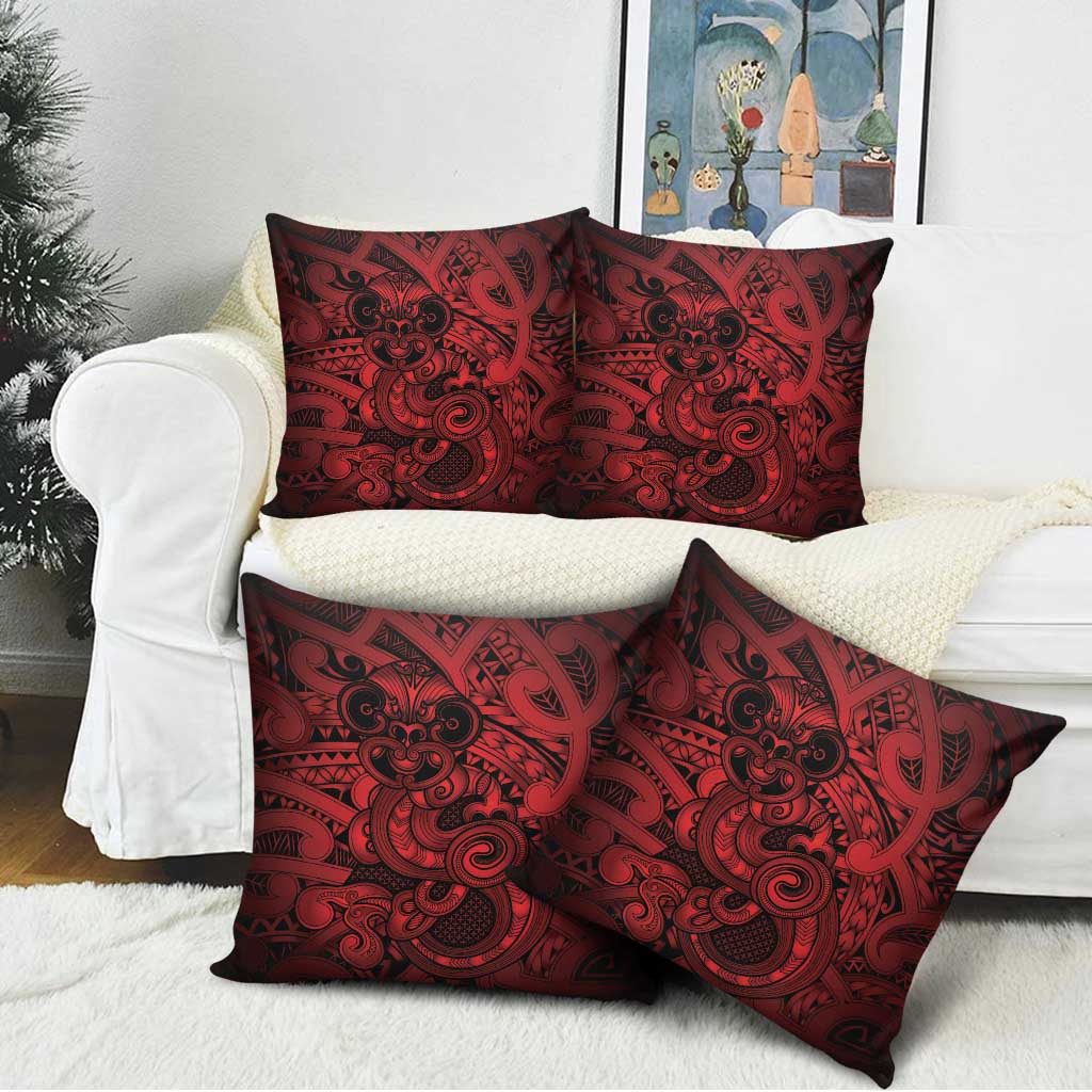 Aotearoa Maori Hei Tiki Pillow Cover Whero Kowhaiwhai Puhoro Motif
