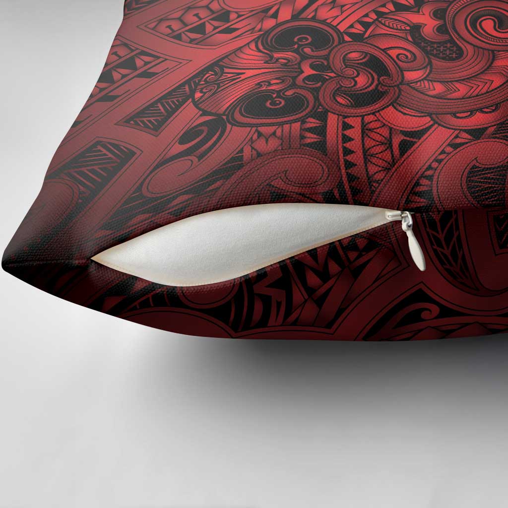 Aotearoa Maori Hei Tiki Pillow Cover Whero Kowhaiwhai Puhoro Motif