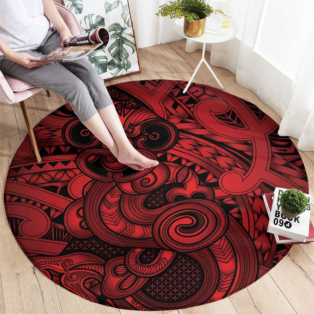 Aotearoa Maori Hei Tiki Round Carpet Whero Kowhaiwhai Puhoro Motif