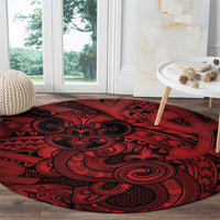 Aotearoa Maori Hei Tiki Round Carpet Whero Kowhaiwhai Puhoro Motif