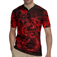 Aotearoa Maori Hei Tiki Rugby Jersey Whero Kowhaiwhai Puhoro Motif