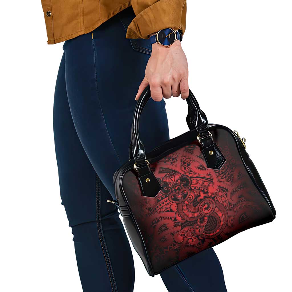 Aotearoa Maori Hei Tiki Shoulder Handbag Whero Kowhaiwhai Puhoro Motif