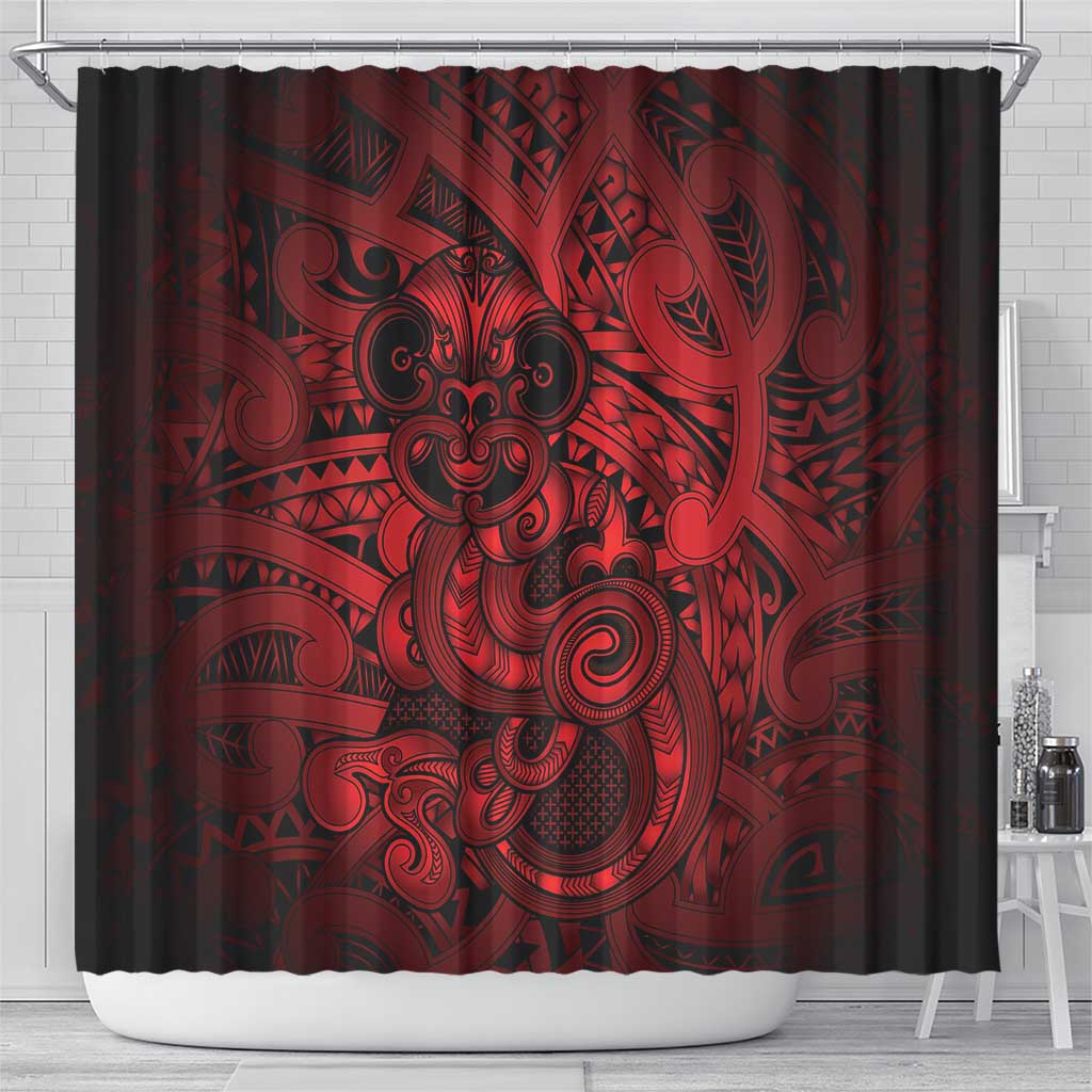 Aotearoa Maori Hei Tiki Shower Curtain Whero Kowhaiwhai Puhoro Motif