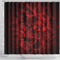 Aotearoa Maori Hei Tiki Shower Curtain Whero Kowhaiwhai Puhoro Motif