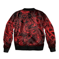Aotearoa Maori Hei Tiki Sleeve Zip Bomber Jacket Whero Kowhaiwhai Puhoro Motif