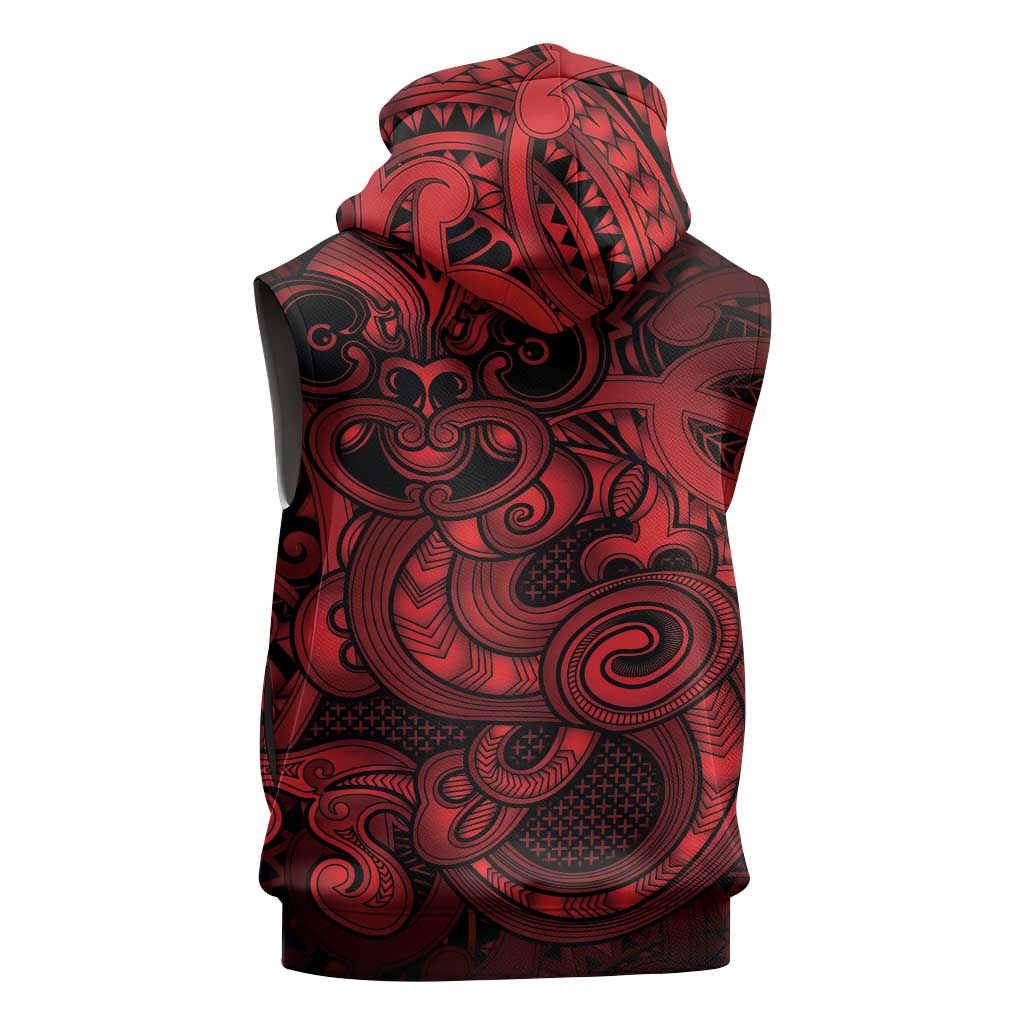 Aotearoa Maori Hei Tiki Sleeveless Hoodie Whero Kowhaiwhai Puhoro Motif LT9 - Polynesian Pride