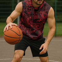 Aotearoa Maori Hei Tiki Sleeveless Hoodie Whero Kowhaiwhai Puhoro Motif LT9 - Polynesian Pride