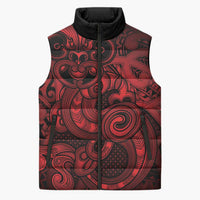 Aotearoa Maori Hei Tiki Sleeveless Puffer Jacket Whero Kowhaiwhai Puhoro Motif LT9 Unisex Red - Polynesian Pride