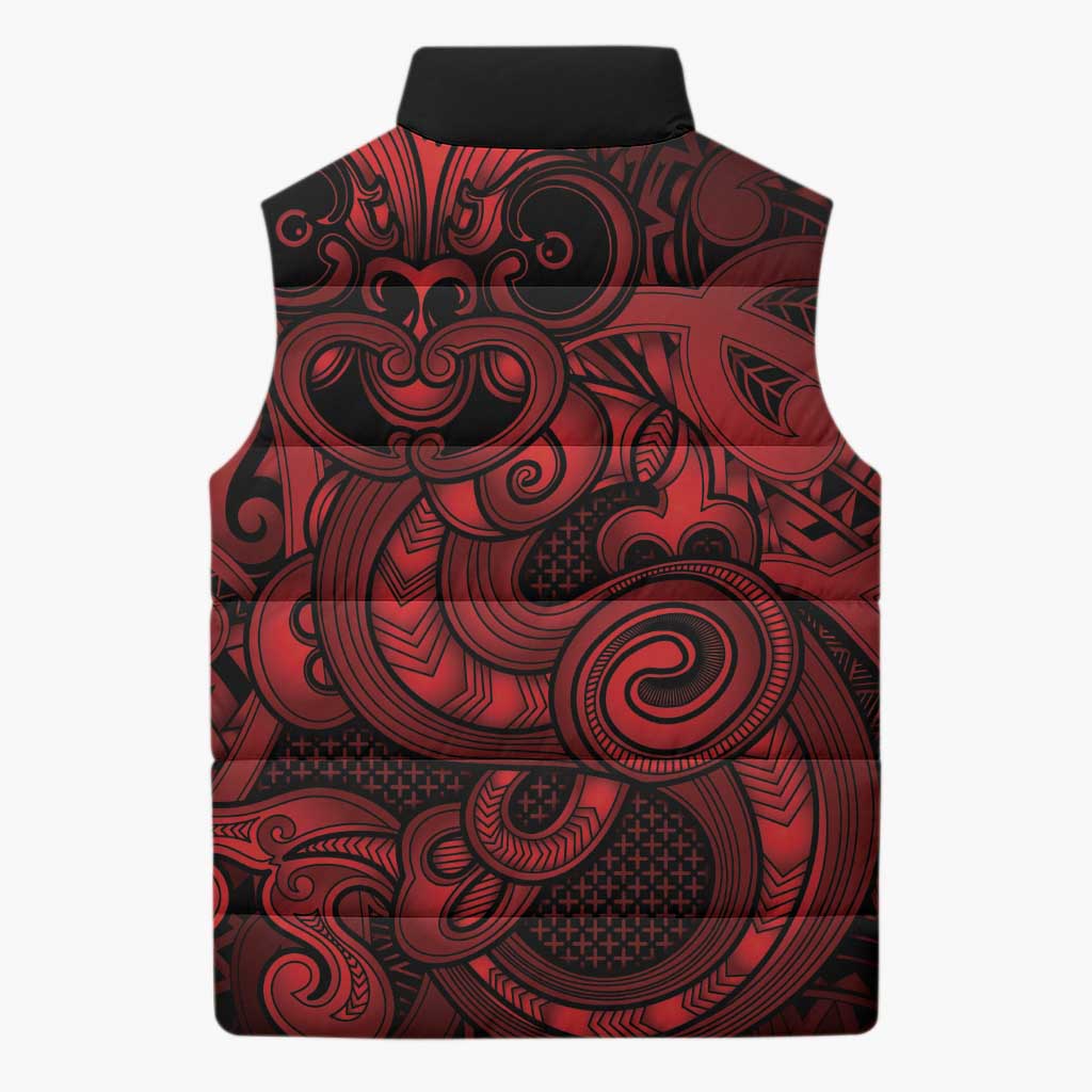 Aotearoa Maori Hei Tiki Sleeveless Puffer Jacket Whero Kowhaiwhai Puhoro Motif LT9 - Polynesian Pride
