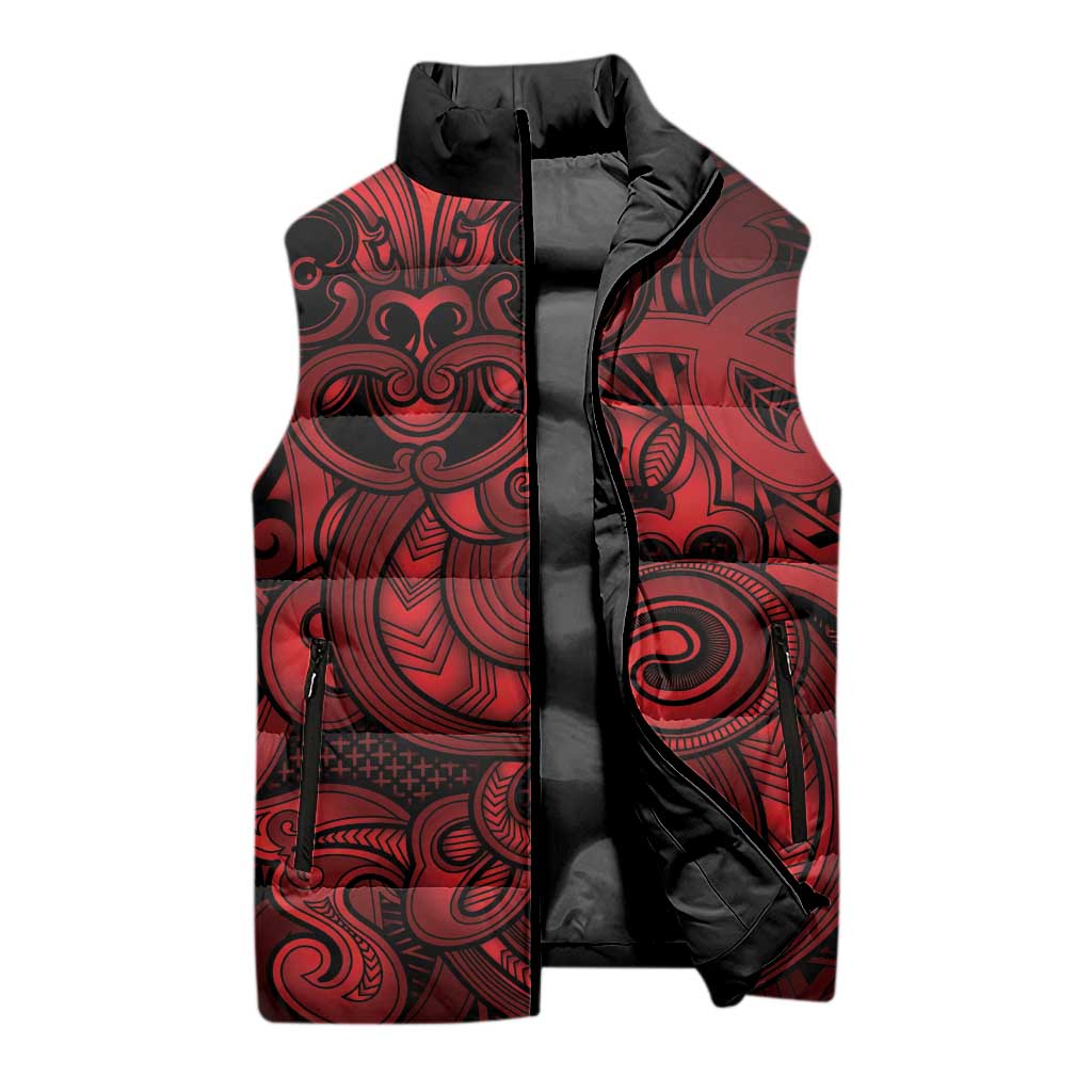 Aotearoa Maori Hei Tiki Sleeveless Puffer Jacket Whero Kowhaiwhai Puhoro Motif LT9 - Polynesian Pride