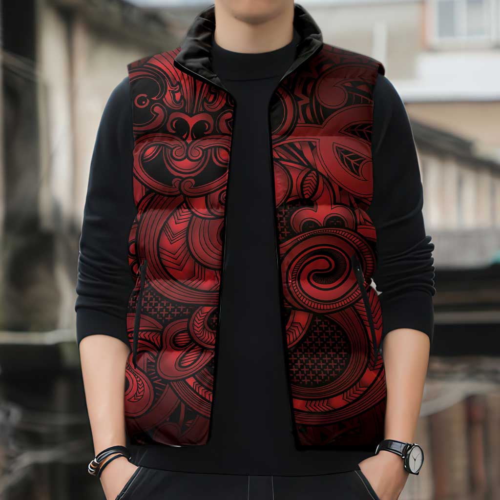 Aotearoa Maori Hei Tiki Sleeveless Puffer Jacket Whero Kowhaiwhai Puhoro Motif LT9 - Polynesian Pride