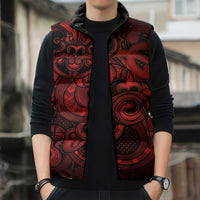 Aotearoa Maori Hei Tiki Sleeveless Puffer Jacket Whero Kowhaiwhai Puhoro Motif LT9 - Polynesian Pride