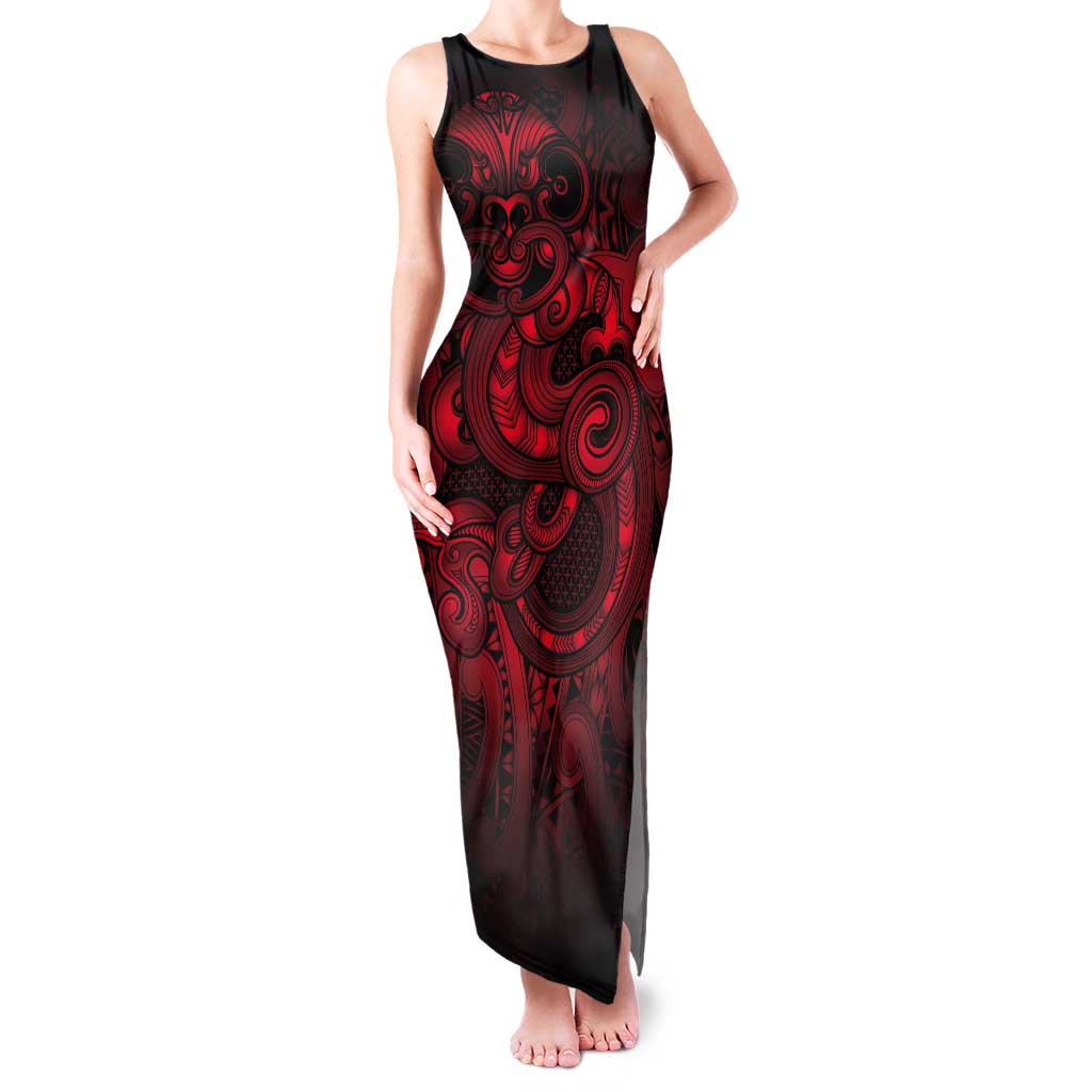 Aotearoa Maori Hei Tiki Tank Maxi Dress Whero Kowhaiwhai Puhoro Motif
