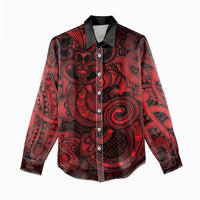 Aotearoa Maori Hei Tiki Women Casual Shirt Whero Kowhaiwhai Puhoro Motif LT9 - Polynesian Pride