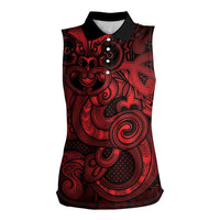 Aotearoa Maori Hei Tiki Women Sleeveless Polo Shirt Whero Kowhaiwhai Puhoro Motif LT9 Female Red - Polynesian Pride