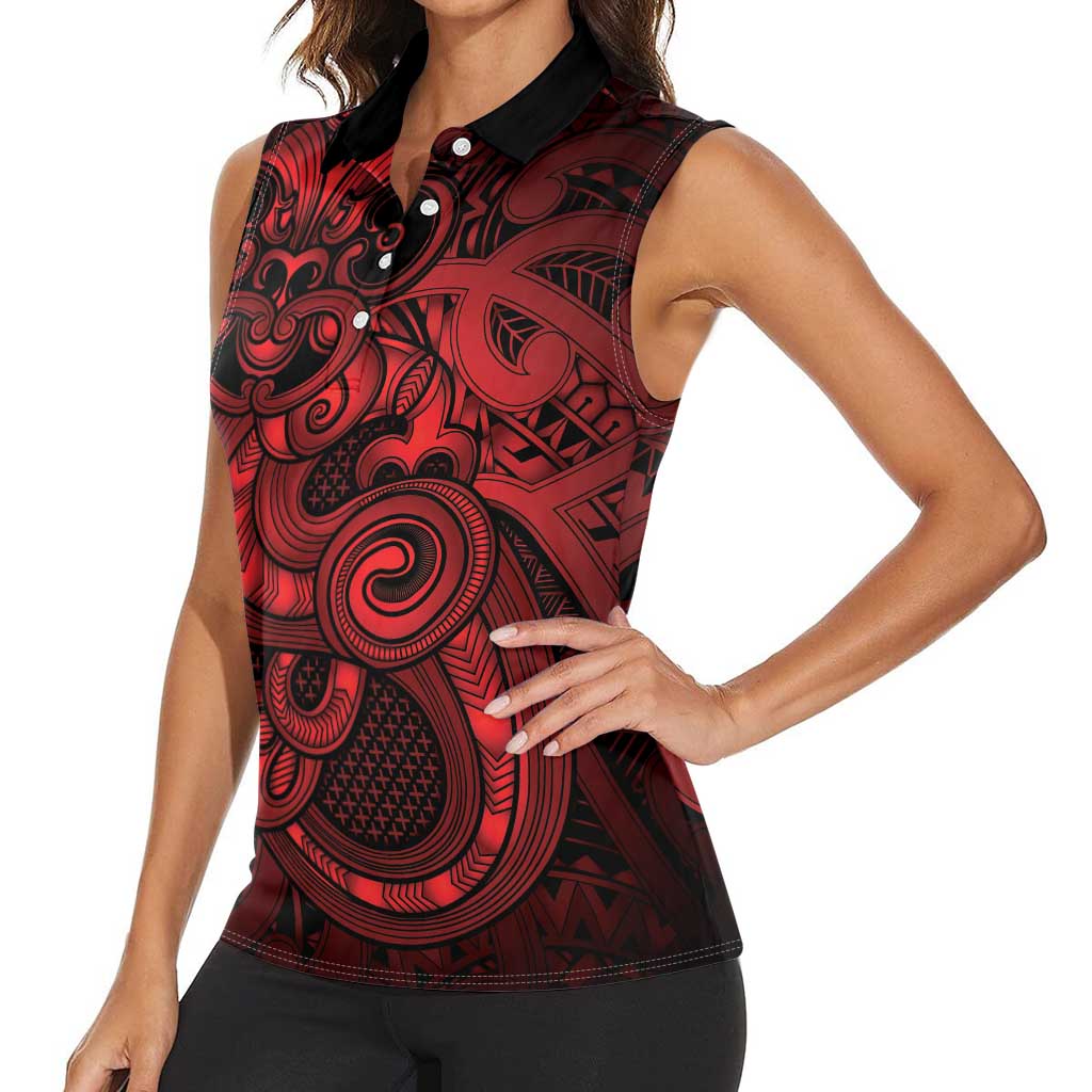 Aotearoa Maori Hei Tiki Women Sleeveless Polo Shirt Whero Kowhaiwhai Puhoro Motif LT9 - Polynesian Pride