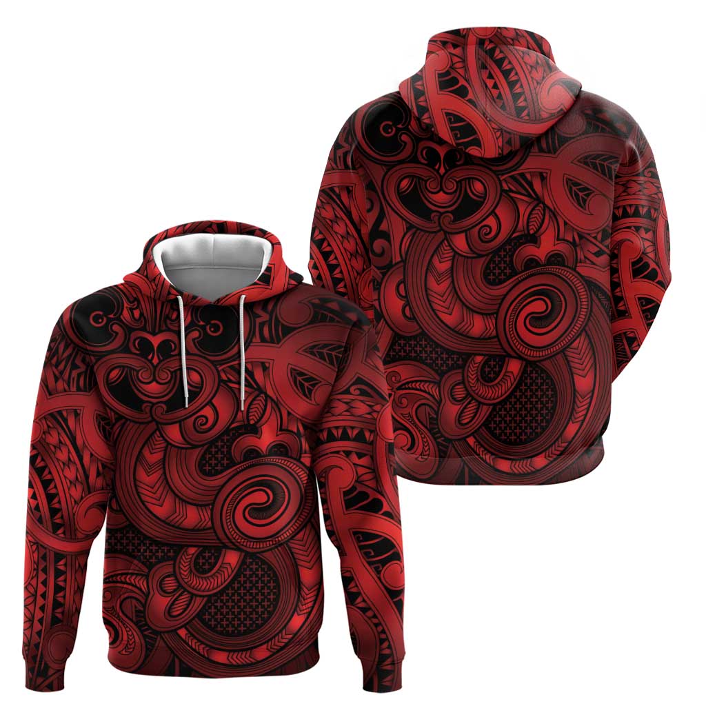 Aotearoa Maori Hei Tiki Zip Hoodie Whero Kowhaiwhai Puhoro Motif