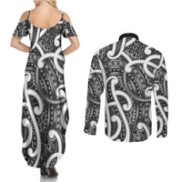 Aotearoa Maori Kowhaiwhai Couples Matching Summer Maxi Dress and Long Sleeve Button Shirt Kiwikiwi Puhoro and Patiki