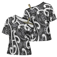 Aotearoa Maori Kowhaiwhai Cross Shoulder Shirt Kiwikiwi Puhoro and Patiki