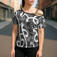 Aotearoa Maori Kowhaiwhai Cross Shoulder Shirt Kiwikiwi Puhoro and Patiki