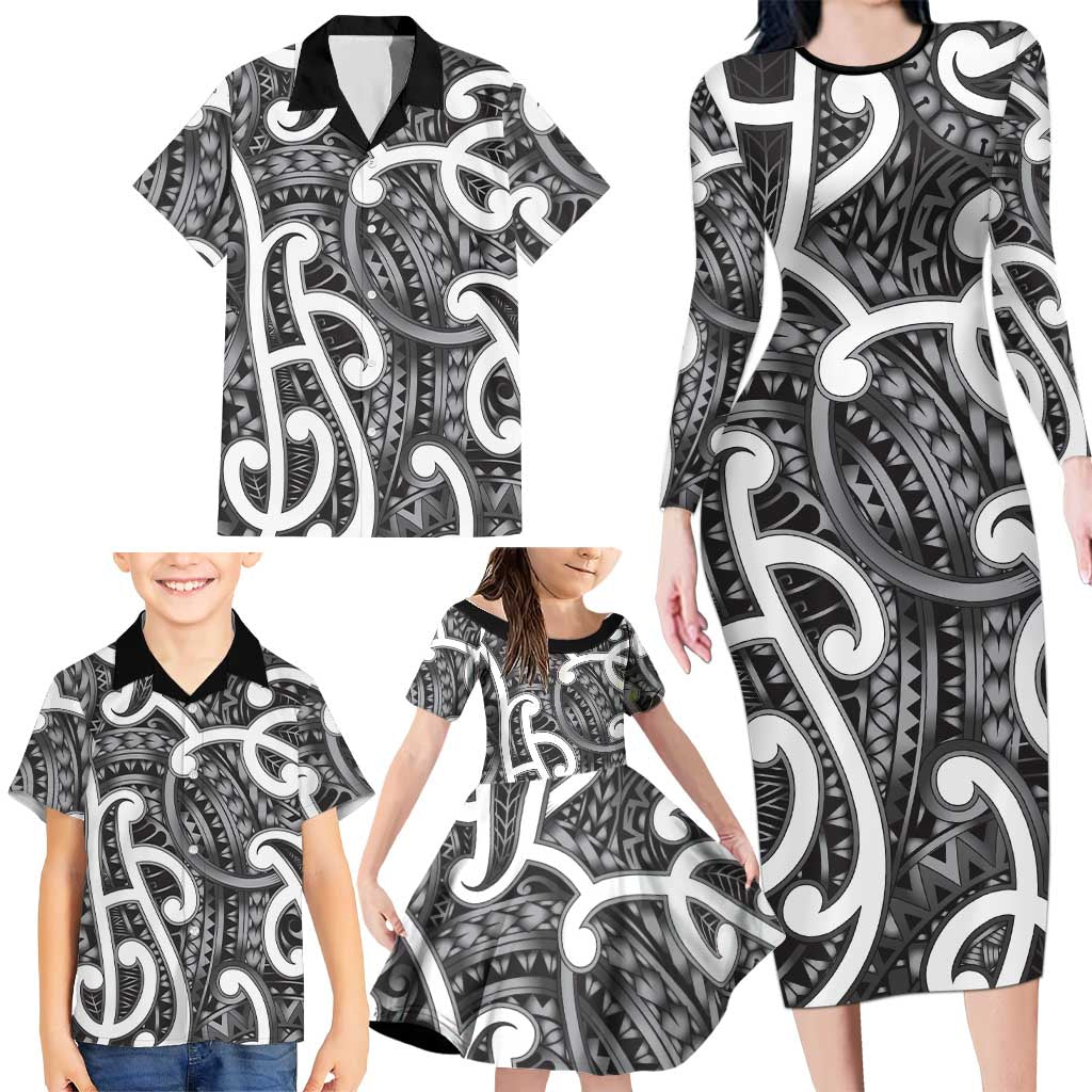Aotearoa Maori Kowhaiwhai Family Matching Long Sleeve Bodycon Dress and Hawaiian Shirt Kiwikiwi Puhoro and Patiki LT9 - Polynesian Pride