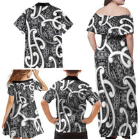 Aotearoa Maori Kowhaiwhai Family Matching Off Shoulder Maxi Dress and Hawaiian Shirt Kiwikiwi Puhoro and Patiki LT9 - Polynesian Pride