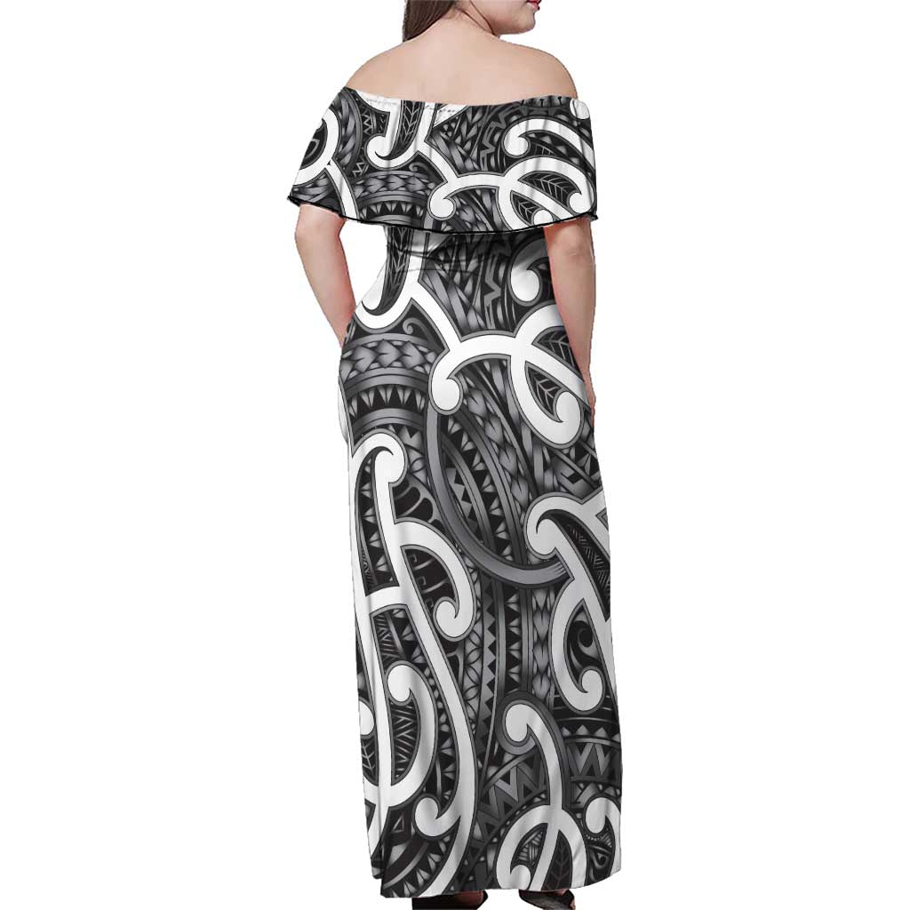 Aotearoa Maori Kowhaiwhai Family Matching Off Shoulder Maxi Dress and Hawaiian Shirt Kiwikiwi Puhoro and Patiki LT9 - Polynesian Pride