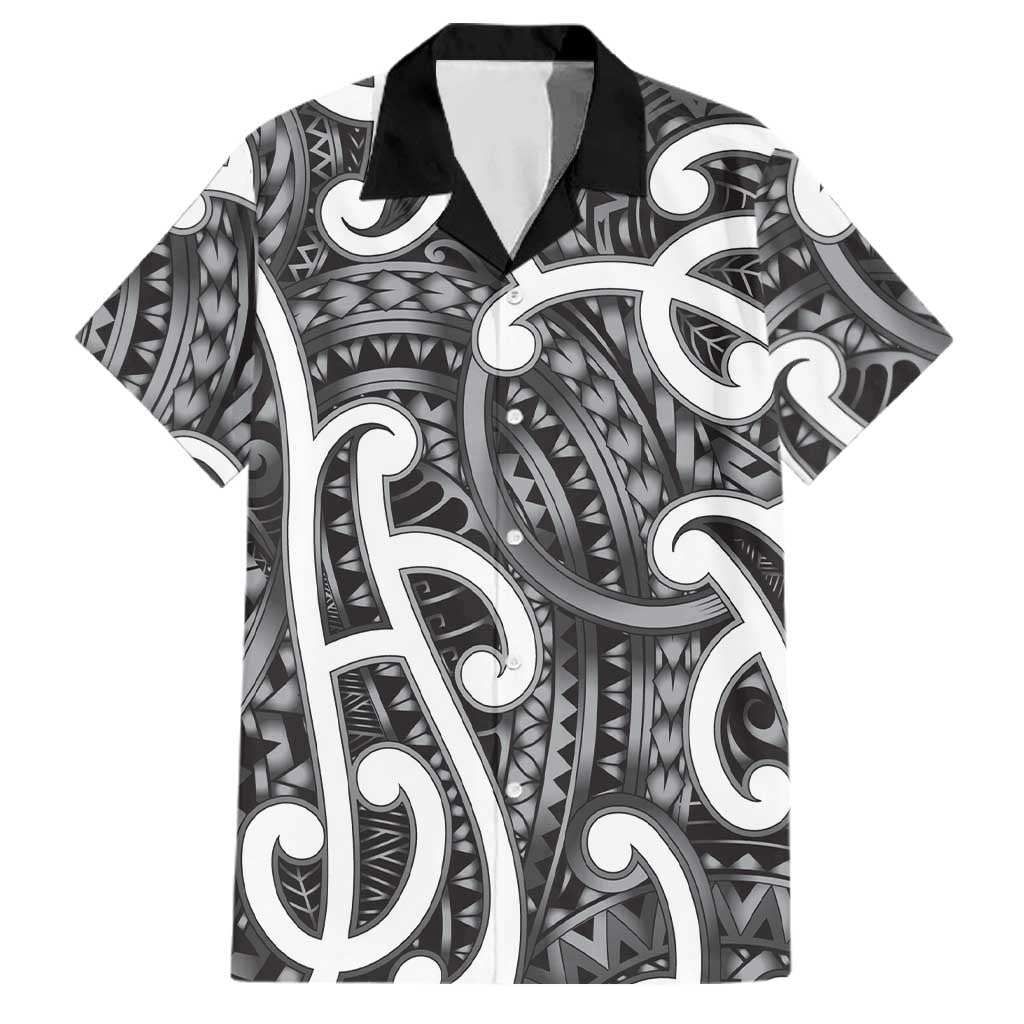 Aotearoa Maori Kowhaiwhai Family Matching Puletasi and Hawaiian Shirt Kiwikiwi Puhoro and Patiki LT9 Dad's Shirt - Short Sleeve Grey - Polynesian Pride