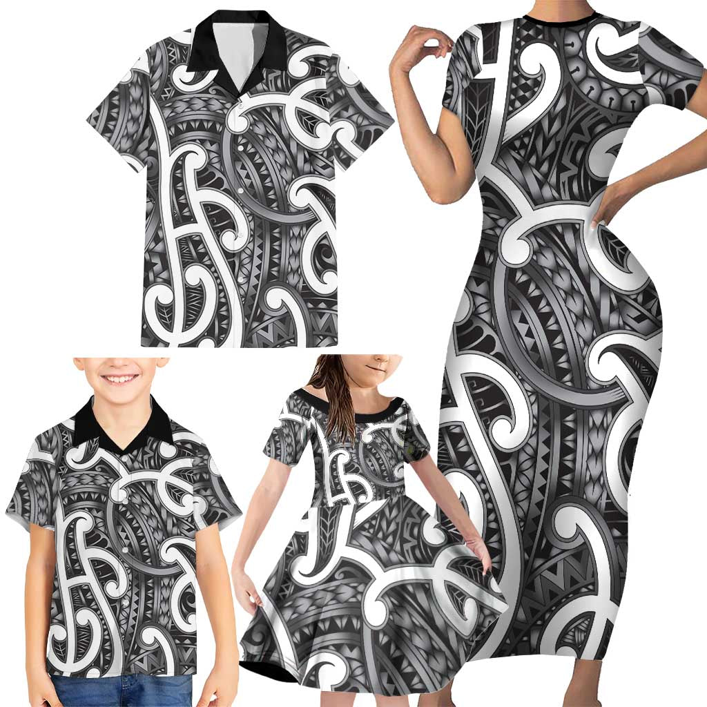Aotearoa Maori Kowhaiwhai Family Matching Short Sleeve Bodycon Dress and Hawaiian Shirt Kiwikiwi Puhoro and Patiki LT9 - Polynesian Pride