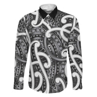 Aotearoa Maori Kowhaiwhai Family Matching Tank Maxi Dress and Hawaiian Shirt Kiwikiwi Puhoro and Patiki LT9 Dad's Shirt - Long Sleeve Grey - Polynesian Pride