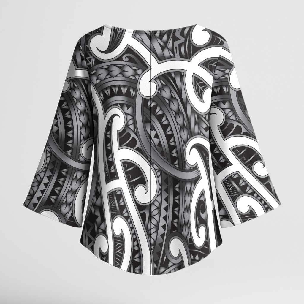 Aotearoa Maori Kowhaiwhai Kimono Sleeve Blouse Kiwikiwi Puhoro and Patiki