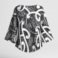 Aotearoa Maori Kowhaiwhai Kimono Sleeve Blouse Kiwikiwi Puhoro and Patiki