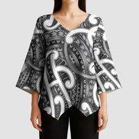 Aotearoa Maori Kowhaiwhai Kimono Sleeve Blouse Kiwikiwi Puhoro and Patiki