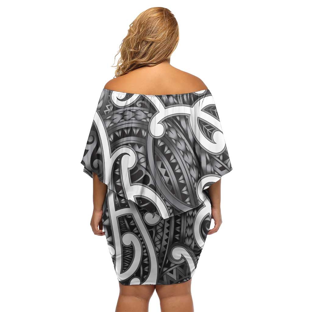 Aotearoa Maori Kowhaiwhai Off Shoulder Short Dress Kiwikiwi Puhoro and Patiki LT9 - Polynesian Pride