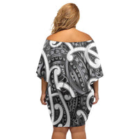 Aotearoa Maori Kowhaiwhai Off Shoulder Short Dress Kiwikiwi Puhoro and Patiki LT9 - Polynesian Pride