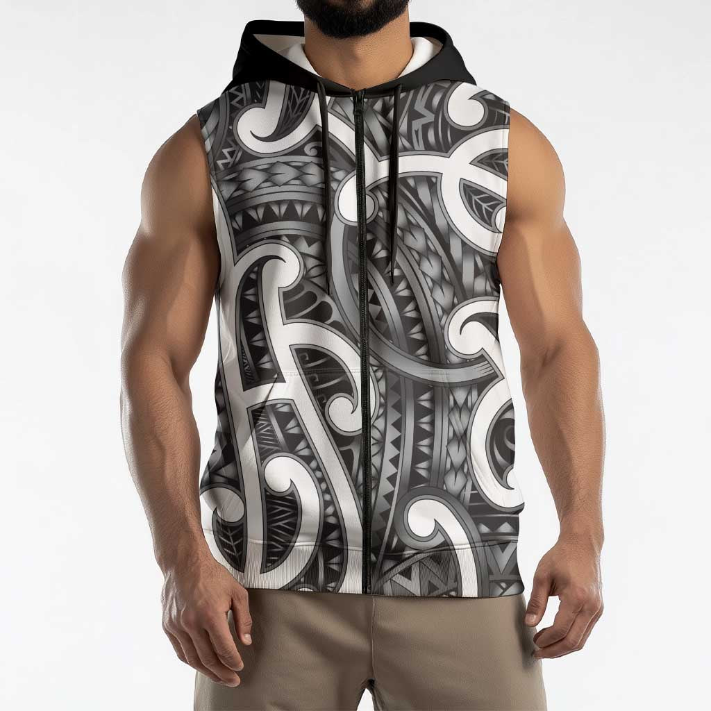 Aotearoa Maori Kowhaiwhai Sleeveless Zip Hoodie Kiwikiwi Puhoro and Patiki