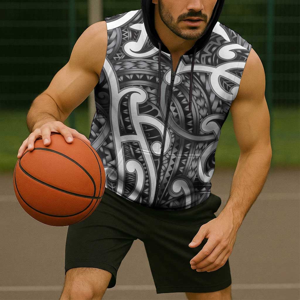 Aotearoa Maori Kowhaiwhai Sleeveless Zip Hoodie Kiwikiwi Puhoro and Patiki