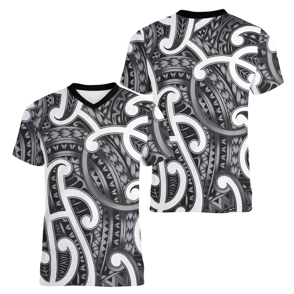 Aotearoa Maori Kowhaiwhai Women V-Neck T-Shirt Kiwikiwi Puhoro and Patiki LT9 - Polynesian Pride