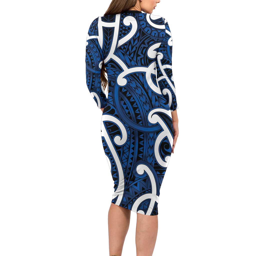 Aotearoa Maori Kowhaiwhai Family Matching Long Sleeve Bodycon Dress and Hawaiian Shirt Kikorangi Puhoro and Patiki LT9 - Polynesian Pride
