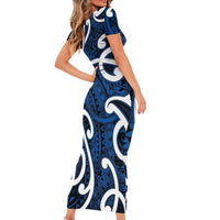 Aotearoa Maori Kowhaiwhai Family Matching Short Sleeve Bodycon Dress and Hawaiian Shirt Kikorangi Puhoro and Patiki LT9 - Polynesian Pride