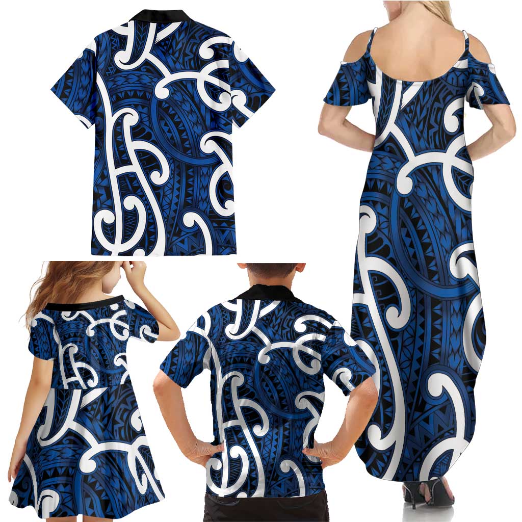 Aotearoa Maori Kowhaiwhai Family Matching Summer Maxi Dress and Hawaiian Shirt Kikorangi Puhoro and Patiki LT9 - Polynesian Pride