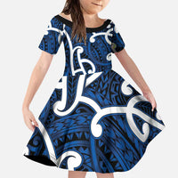 Aotearoa Maori Kowhaiwhai Family Matching Tank Maxi Dress and Hawaiian Shirt Kikorangi Puhoro and Patiki LT9 Daughter's Dress Blue - Polynesian Pride